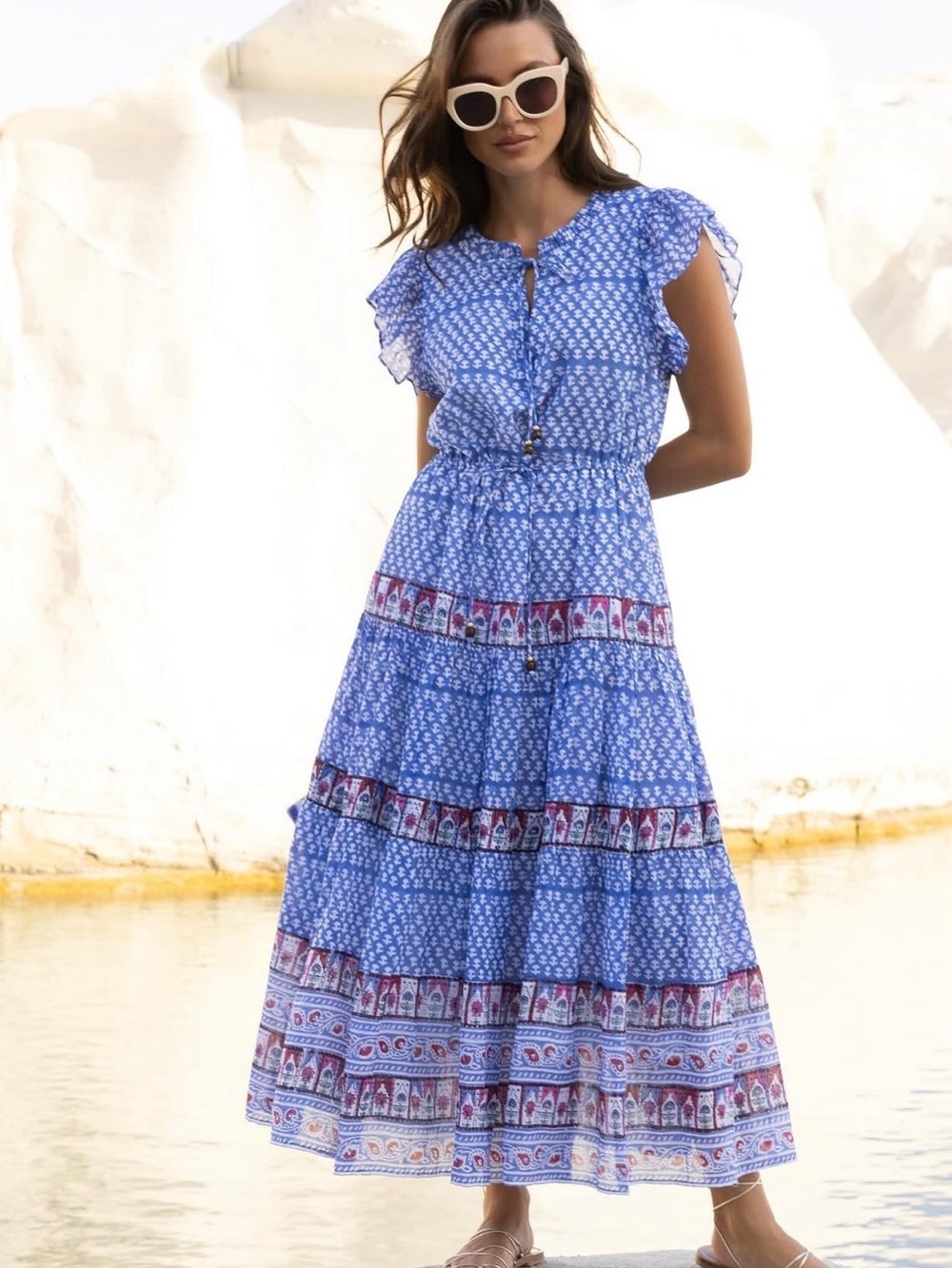 Oliphant CINCHED FLIRTY MIDI- CAMPANIA BLUE - Large